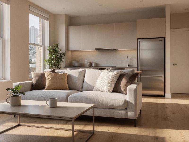 Bright 1-bedroom apartment living room